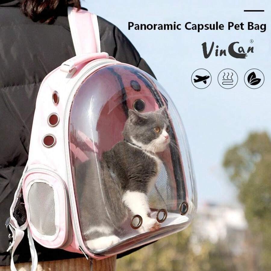 VINCAN Ransel Kucing Kapasitas Besar, Tas Hewan Peliharaan Transparan dan Bernapas, Tas Kucing Portabel Dua Bahu, Bahan PC, Penutup Resleting, Ransel Kucing/Tas Kucing - MultiWarna - View 1