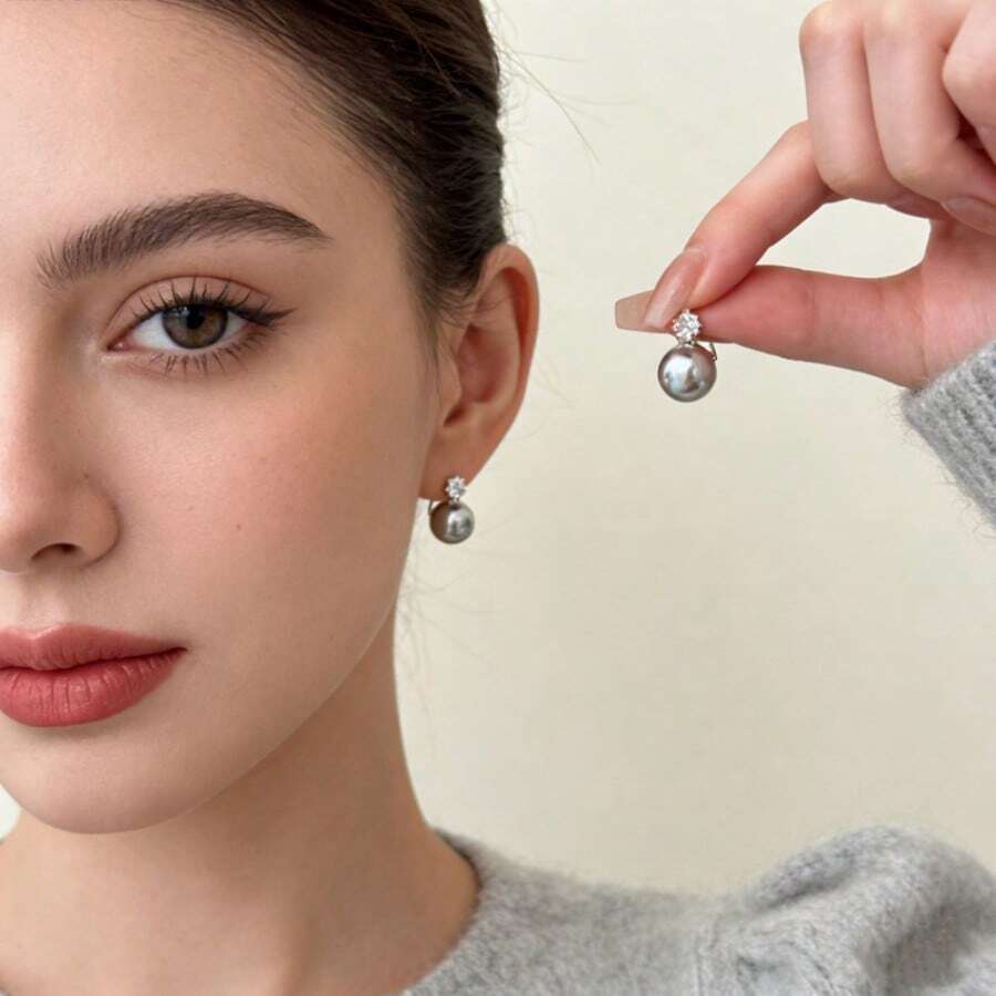 JOJELOO Khuyên tai vòng ngọc trai Zirconia sang trọng kiểu cổ điển dành cho nữ, kiểu dáng tối giản, thanh lịch, độc đáo và tinh tế. - Hoa tai - Xem 1