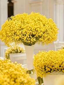 1-48pcs Artificial Yellow Baby's Breath, Bridal Bouquet, Silk Faux Flowers, Wedding Party Decor, Living Room Decor, Room Decor, Bathroom Decor, Wedding Floral, DIY Home Garden Office, Valentine's Day, Birthday Graduation Gift, Artificial Plants, Table Centerpiece Decor, Birthday Party, Holiday Decor Anniversary, Cafe, Office, Garden, Balcony Decor, Fake Flowers - Yellow - View 6