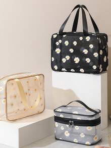1 buah Tas Kosmetik Jaring Daisy Portabel Kapasitas Besar - Hitam - View 2