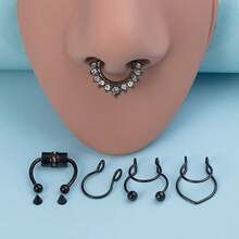 5pcs/20pcs Mixed False Nose Ring Set, False Nose Ring Stainless Steel Septum Ear Accessories, Fashionable Spiral Style Without Perforation - 黑色 5 件/套 - 查看 11