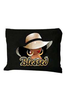 时尚女孩“Blessed”手提包套装，独特设计，简约大容量单肩包，配有便携式化妆包，休闲收纳袋，多功能购物袋，个性化礼品袋或午餐包。适合购物、工作、上学、度假、海滩、旅行、商务、学生、野餐、露营等各种场合。 - 彩色 - 查看 13