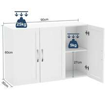 Waschbeckenunterschrank, Unterschrank, Badezimmerschrank, 90 x 30 x 60 cm, 3 Türen, Badschrank, Höhenverstellbare Ablage, für Badezimmer, Wohnzimmer, Schlafzimmer, Esszimmer, Küche, Weiß - Weiß, 90 x 30 x 60 cm - Übersicht 5