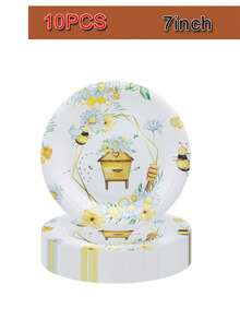 Bee Party Decorations 10Pcs Bees Birthday Paper Plates And Napkins Set Supplies Bee Party Decorations, Including Disposable Plates, Cups, Napkins, Baby Shower Gender Reveal Supplies Serve 10 - Multicolor - View 3