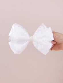 1 chiếc nơ cài tóc bằng ren satin trắng thanh lịch, đính ngọc trai, phụ kiện tóc dễ thương thời trang, thích hợp cho ngày của Mẹ, sinh nhật và các dịp trang trọng. - trắng - Xem 3