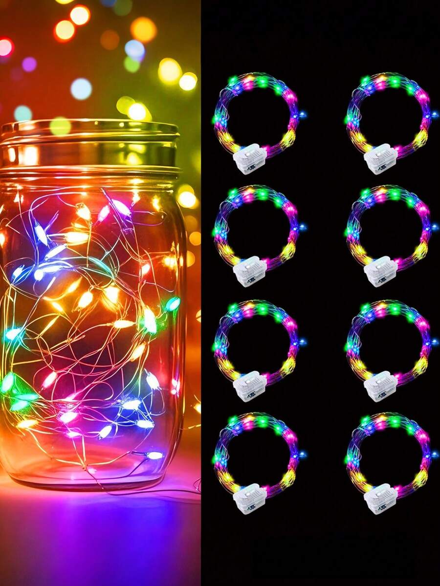 10 dây đèn LED nhiều màu sắc chạy bằng pin, đèn dây cổ tích mini LED, đèn lọ thủy tinh, đèn đom đóm chống thấm nước, đèn trang trí tiệc Hawaii, đèn trang trí tiệc cưới, tiệc bãi biển, trang trí nhà cửa. - màu sắc - Xem 1