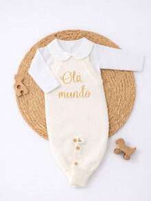 Knitted Baby Overalls Bodysuit "Hello World" - OFF - View 1