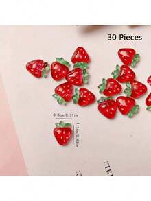 30/50pcs Cherry & Strawberry Resin Craft Supplies | Glossy Surface DIY Handmade Creative Accessories | Multi-Color Fruit Design With Green Leaves | Ideal For Creative Decoration - Multicolor - View 10