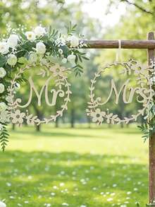 2件組婚禮椅背裝飾牌,Mr and Mrs 椅子牌,適用於婚禮派對驚喜裝飾、婚禮裝飾、婚禮戶外草坪派對裝飾、婚禮拍照背景裝飾、婚禮週年紀念派對裝飾 - 均碼 - 查看 8