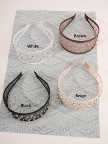 1pc Girls' Solid Color Versatile Mesh Shiny Rhinestone Wide Headband, Non-Slip Hair Accessory Suitable For Daily Wear, Face Mask, Outfit Matching - Multicolor - View 7