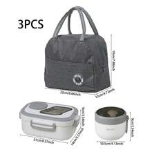 LIVINGANDHOME 3 Colors Portable Lunch Box Set With Insulated Bag,Lunch Box Food Container - Grey - View 12