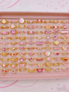 Bộ 15 chiếc nhẫn đính đá hồng hình hoa bướm thời trang dành cho nữ, kiểu dáng hỗn hợp, quà tặng dự tiệc, trang sức đeo hàng ngày, kiểu ngẫu nhiên. - Một bộ gồm 15 chiếc nhẫn hình hoa và bướm màu hồng ngẫu nhiên. - Xem 2