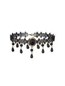 1pc Women's Vintage Gothic Style Lace Hollow Tassel Choker Necklace - Multicolor - View 9