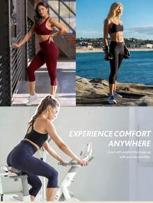 Women's 4 Pack Cotton Capri Pants -High Waisted Colored Cropped Pants, Tummy Control Stretchy Fit, Breathable Non-See-Through For Yoga, Travel, Daily Wear - 4 PCS (Black, Grey, Red, Blue) - View 8