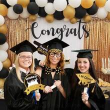 22 Pcs Black Gold Graduation Photo Booth Props 2026 -Large Size Graduation Photo Booth Frame And Congrats Class Of 2026 Photo Booth Props Set For Graduation Party Favors Supplies - Black Gold - View 6