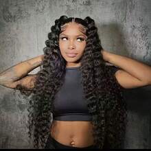 Dollface 200% Density, 40-Inch Long, 13x4 Deep Wave Lace Front Wig Made Of Human Hair, Pre-Plucked, 13x6 Frontal Wig Made Of Human Hair, HD Lace Deep Wave Wig, 100% Human Hair Wig For Women - Natural Black - 查看 2