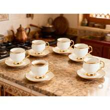 2/4/6 Sets 3oz Ceramic Coffee Cups With Saucers, Turkish Coffee Cups With Gold Rim Design, Arabic Coffee Cup Set, Suitable For Coffee, Milk, Juice, Ideal For Home, Restaurant, Cafe, Valentine's Day, Perfect Gift For Coffee Lovers - Multicolor - View 8