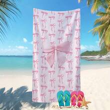 1pc Ultra-Fine Microfiber Pink Bow Beach Towel | Quick Dry, Strong Wrap Design, Suitable For Beach And Pool, Polyester - Multicolor - View 7