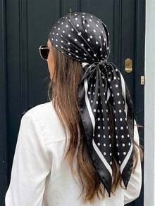 1pc Bohemian Style Luxury Polka Dots Print Women's Bandana, Casual Multifunctional Scarf/Shawl For Sun Protection, Suitable For Daily And Outdoor Wear, Spring/Summer - 黑色 - 查看 2
