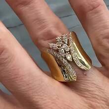 复古宫廷风宽水滴形锆石18K镀金女士结婚戒指 - 金色 - 查看 7