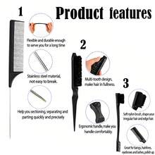 4件套男女通用尼龙美发造型工具套装，包括1把木柄梳、1把尖尾梳、1把倒梳和1把尼龙梳。适用于打造光滑发型、马尾辫、编发、分缝、抚平碎发、沙龙造型、假发护理等。 - 彩色 - 查看 10