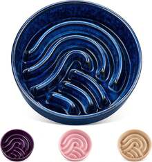 Vancasso Slow Feeder Dog Bowl, 1.5 Cup Ceramic Slow Feeding Food Dish For Small And Medium Breed, Puzzle Dog Food Bowl For Fast Eater, Blue - 深紫色 - 查看 9