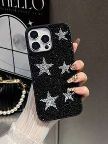 Funda de teléfono minimalista con patrón de estrella negra, 1 pieza de funda protectora de teléfono de color negro sólido con estrella de rhinestone 2 en 1 con orificio para lente, compatible con iPhone 17, 16, 15 Pro Max, 14, 13, 12, 11 Series, patrón de estrella de rhinestone, funda de teléfono minimalista y de moda, regalo de cumpleaños para fiesta,mobile phones, bags, mobile accessories, phone cases, room decoration, accessories, transparent phone cases, summer, phone straps, men's phone cases, black phone cases, pink phone cases, mobile case for men, mobile case for women, mobile phone protection, beach accessories, strawberry treats, phone protection covers. - Estilo (1 pieza) - Ver 5