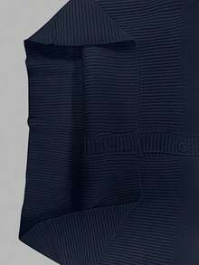 Petite Women's Casual Fashion Navy Blue Round Neck Long Sleeve Waist Fitted Knit Cardigan, Spring/Autumn - 藏蓝色 - 查看 7