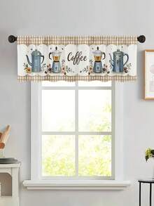1pc Coffee Bean Kitchen Curtain - Artistic Coffee Theme With French Press And Floral Pattern, Small Short Curtain, No Hole Curtain, Suitable For Bedroom, Office, Kitchen, Living Room, Study And Other Home Decor - Multicolor - View 4