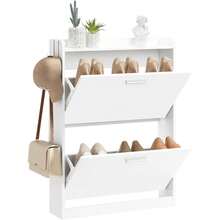 Shoe Cabinet Organizer With 2 Flip Drawers,Freestanding Shoe Rack Cabinet,Narrow Shoe Cabinet Storage For Entryway,Foyer, Hallway, White, 23.6" W * 6.3" D * 33.1" H - Xem 9