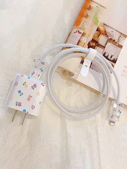 5pcs Heart & Flower TPU Charger Protector Case, Compatible With Apple 18/20W Data Cable Protector, 14 Pro Max 20W Charger Head