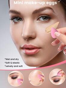 7Pcs Mixed Size Set, Wet & Dry Dual-Use Makeup Sponge, Water Drop & Bevel Cut, Soft & Non-Absorbent - 彩色 - 查看 2