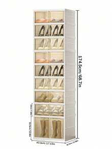 3/6/9-LayerShoe box Foldable storage box Easy to assemble Transparent plastic Stackable shoe storage cabinet with lid Large shoe rack - Blanco - Ver 4
