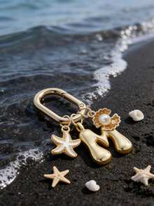 Gold Bubble Letter A-Z Keychain For Women, Cute Alphabet Initial Charm Decorated With Starfish And Seashells, Shiny Metal Letter Key Ring, Personalized Bag Charm, Handbag Backpack Purse Hanging Accessory, Car Keychain Decoration. Ideal For Daily Use, Travel, School, Shopping, Gifting,Perfect For Valentine'S Day, Birthday,Holiday Gifts For Girls, Teens, Women, Friends,Mother's Day Gift - Multicolor - View 4