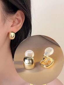 1 Pair Fashionable New Smooth Geometric Copper Earrings, Clip-On Earrings Without Piercing, Suitable For Women's Daily Wear, Holiday Gift - Ear Clip - View 14