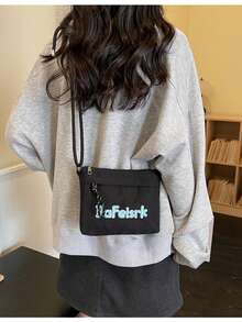 LECEY 柔软尼龙迷你斜挎包，带抽绳设计，可爱小巧的旅行包 - 黑色 - 查看 3