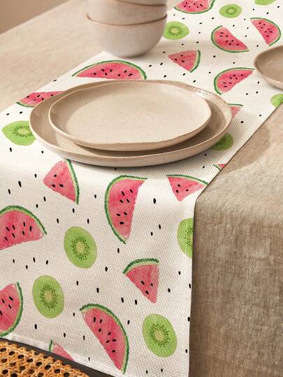 1 chiếc khăn trải bàn/tấm lót bàn bằng vải lanh họa tiết dưa hấu và kiwi tươi mát mùa hè, thích hợp cho các dịp lễ, tiệc tùng, sinh nhật, bữa tối, trang trí nhà bếp và phòng ăn, phủ bàn trang điểm/tủ, trang trí dệt may gia đình quanh năm.