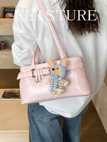 FEISTURE 1pc Spring/Summer New Fashion Women's Underarm Shoulder Bag With Buckle Decor And Pendant, Suitable For Daily Outings, Dates And Commuting - Pink - View 8