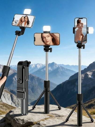 Bluetooth Selfie Stick With Tripod, LED Light And Remote Control, Phone Holder, Suitable For Live Streaming, Photography And Travel. Adjustable Portable LED Video Light, Suitable For Photography, Selfie, Video Recording, Video Conferencing, Interviews, Live Streaming, Family Gatherings, Christmas Party Shooting. Compatible With IPhone And Android Phones, Suitable For Summer Vacation, Travel, Fill Light, Outdoor Activities And Live Streaming.
