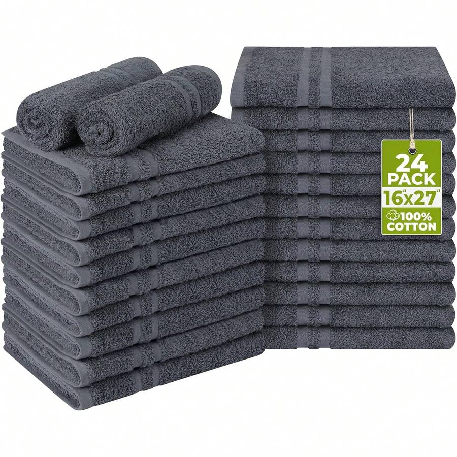 Utopia Towels Bleach Proof Salon Towel 16 By 27 Inches, Bleach Proof Gym 100% Cotton Hand Towel, 24 Pack, Black - 深灰色 - 查看 1