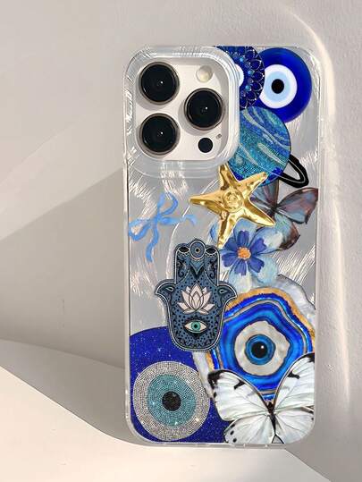 1 chiếc ốp lưng điện thoại hình sao biển mạ vàng, bướm óng ánh, mắt ác, hình bàn tay Fatima, vỏ trong suốt dày dặn, tương thích với Samsung A05, A05S, A13, A14, A15, A53, A54, A55, A56, S22, S23, S24, S25, 11, 12, 13, 14, 15, 16, 17 Pro Max