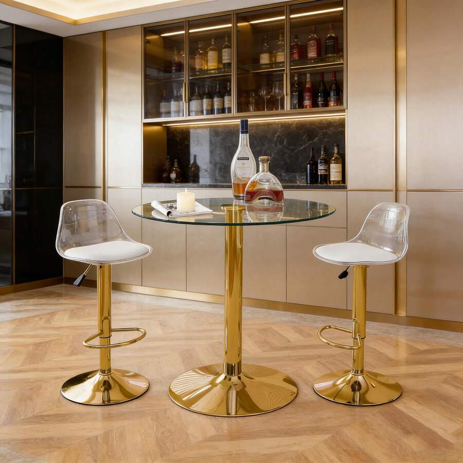 Dining Table & Chair Sets - Gold + Transparent + Glass+Metal + Plastic + Seats 2 - View 1