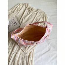Large Capacity Women Cloth Tote Bag, Shoulder Bag, Casual Stripe Fabric Handbag , Pink , Beach - 粉色 - 查看 7