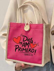Christian-Themed Tote Bag, Christian Dios Me Am Primero Print Linen Handbag, Spanish Bible Verse 1 Juan 4:19 Handbag For Women, Reusable Religious Faith Shopping Bag With Double-Handle, Bible Study Gift For Christian Women, Beach Bag, Large-Capacity Casual Bag For Commuting, School, Shopping, Daily Use, Travel, Convenient For Outdoor Use, Mother's Day Gift, Christian Gift For Her, Bible Study Bag, Gifts From Christian Believers - Multicolor - View 15