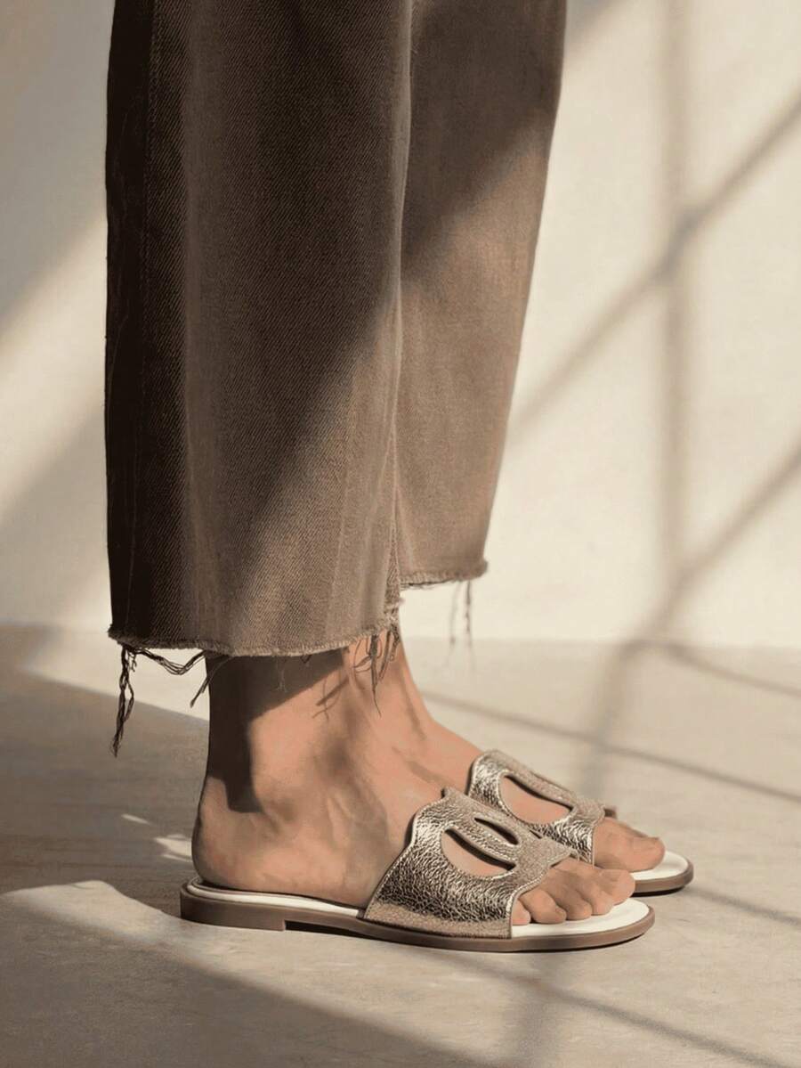 Women's Casual Versatile Flat Slide Sandals - Gold - View 1