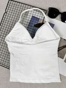Women's Yoga Sports Bra Sleeveless Cropped Activewear Top, Elastic Fitness Workout Breathable Tank White Summer - White - View 2