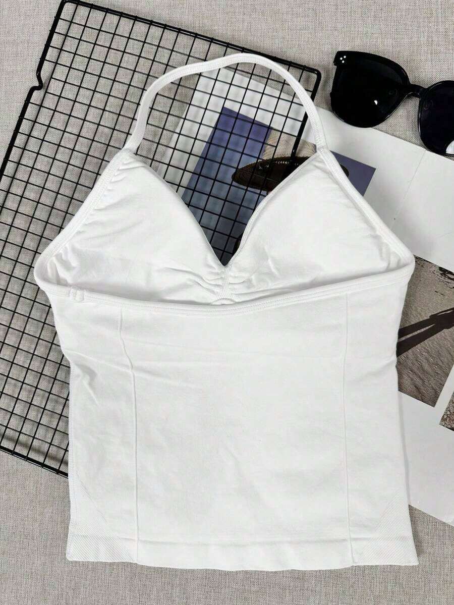 Women's Yoga Sports Bra Sleeveless Cropped Activewear Top, Elastic Fitness Workout Breathable Tank White Summer
