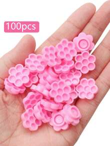 100个粉色花朵胶水延时杯嫁接睫毛化妆工具纹身粘合剂颜料杯睫毛延长用品 - 粉色 - 查看 8