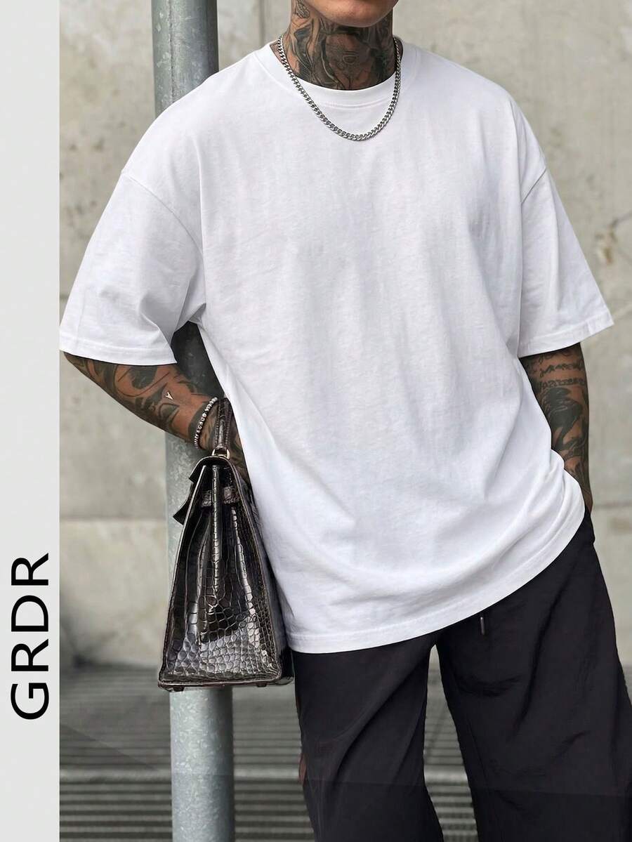 GRDR 男士宽松短袖T恤，精致设计，夏季必备，易于搭配，展现您的时尚风格 - 白色 - 查看 1