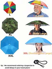 2/4/8 piezas Conjunto de sombrero de paraguas con manos libres mejorado, diseño de protección solar de cobertura completa de 360°, diadema elástica adecuada para actividades al aire libre, gran regalo para viajeros (Sugerencia: Recomendamos pedir un tamaño talla grande grande para evitar retrasos en sus planes de pesca, jardinería, senderismo y viaje), mejor opción para regalos del Día de la Madre y del Día del Padre, Paraguas - Multicolor - Ver 5